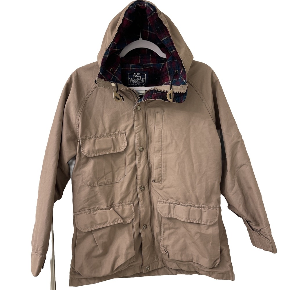 Vintage Woolrich Field Coat Jacket Women Sz Medium Khaki USA Wool Lined